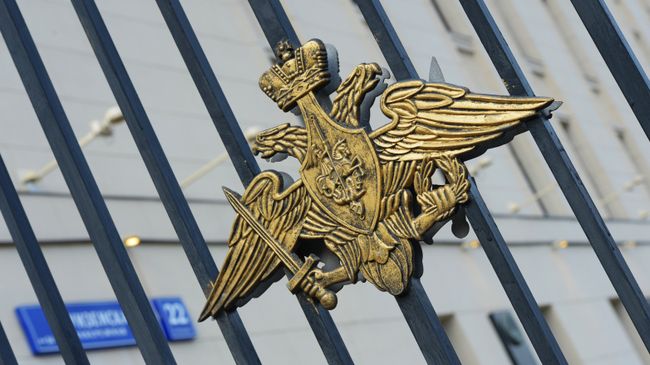 Герб на ограде здания министерства обороны РФ на Фрунзенской набережной. Архивное фото