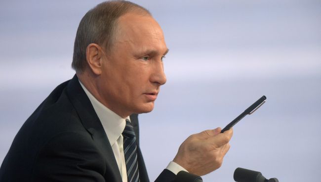 Президент России Владимир Путин на одиннадцатой большой ежегодной пресс-конференции Президент России Владимир Путин на одиннадцатой большой ежегодной пресс-конференции