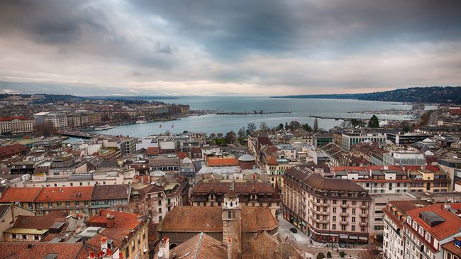 Вид на Женеву, Швейцария. Архивное фото Вид на Женеву, Швейцария. Архивное фото