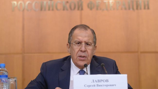 Министр иностранных дел России Сергей Лавров на пресс-конференции в Москве Министр иностранных дел России Сергей Лавров на пресс-конференции в Москве