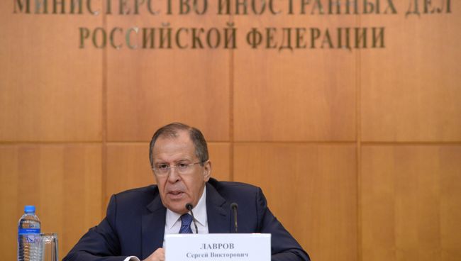 Министр иностранных дел России Сергей Лавров на пресс-конференции в Москве по итогам 2015 года