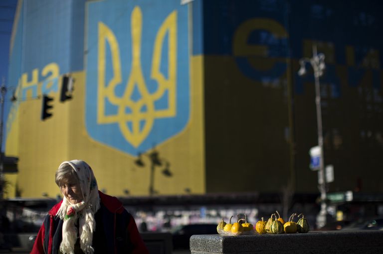 Жительница Украины продает овощи на Площади Независимости в Киеве. 2014 год Жительница Украины продает овощи на Площади Независимости в Киеве. 2014 год