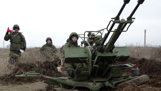 Зенитная артиллерийская установка ПВО РФ на учениях, в рамках внезапной комплексной проверки боеготовности в войсках Южного военного округа. Архивное фото
