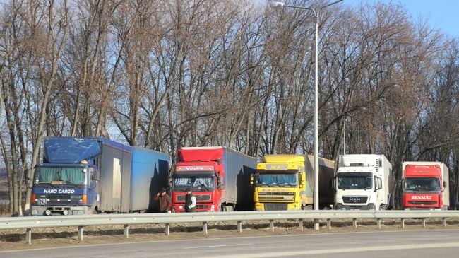 Грузовики в очереди на пересечение российско-украинской границы. Архивное фото