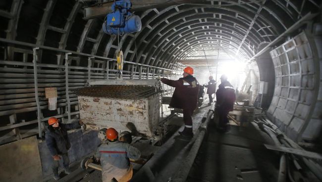 Строительство станции Фонвизинская Люблинско-Дмитровской линии Московского метрополитена. Архивное фото