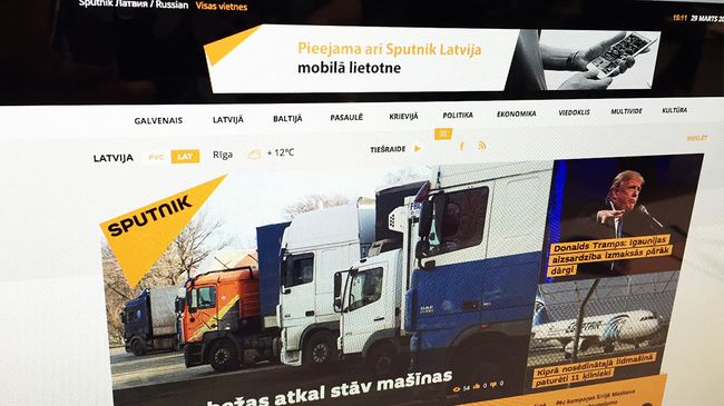 Страница сайта мультимедийного агентства Sputnik на латвийском языке Страница сайта мультимедийного агентства Sputnik на латвийском языке