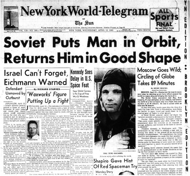 Первая полоса газеты New York World-Telegram & The Sun с фотографией Юрия Гагарина