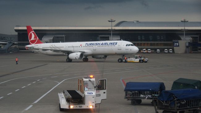 Самолет авиакомпании Turkish Airlines в аэропорту Внуково в Москве. Архивное фото Самолет авиакомпании Turkish Airlines в аэропорту Внуково в Москве. Архивное фото