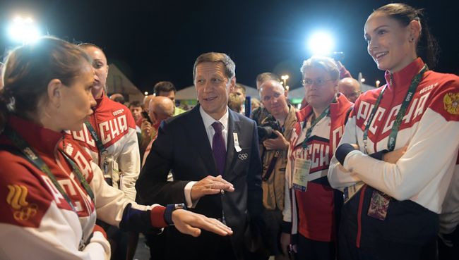 Президент Олимпийского комитета России Александр Жуков на торжественной церемонии поднятия флагов в Олимпийской деревне в Рио-де-Жанейро