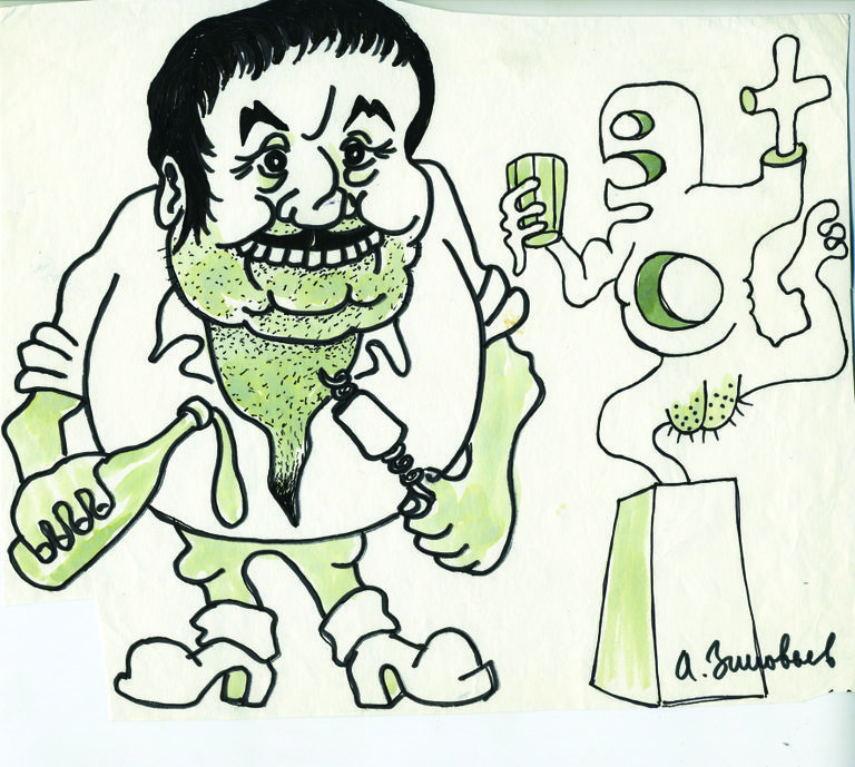 Рисунок Александра Зиновьева Эрнст Неизвестный, 1976 год. Бумага, фломастер, акварель Рисунок Александра Зиновьева Эрнст Неизвестный, 1976 год. Бумага, фломастер, акварель