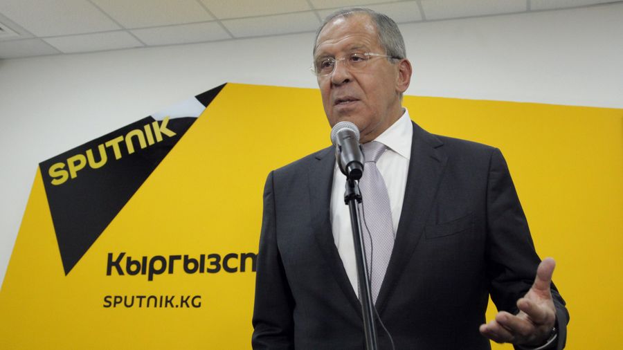 Сергей Лавров на церемонии открытия редакционного центра Sputnik Кыргызстан в Бишкеке