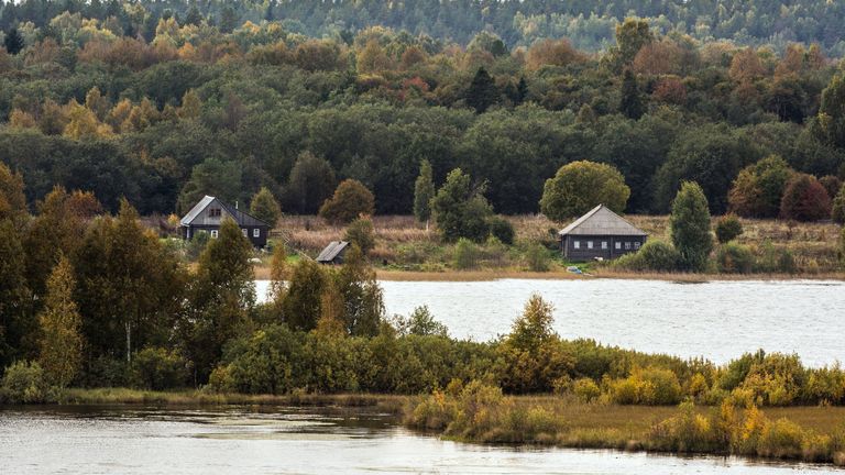 Осенние берега Онежского озера на территории государственного историко-архитектурного и этнографического музея-заповедника Кижи в Карелии