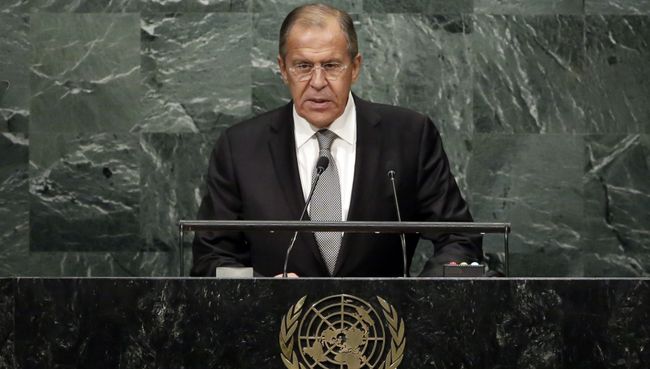 Глава МИД РФ Сергей Лавров во время выступления на Генассамблее ООН. Архивное фото