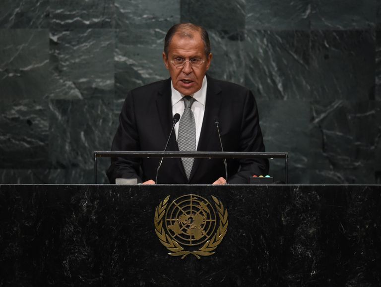 Глава МИД РФ Сергей Лавров во время выступления на Генассамблее ООН