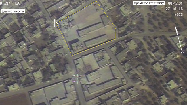 Фотография с российского беспилотного летательного аппарата в населенном пункте Хасс в сирийской провинции Идлиб