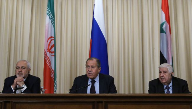 Встреча глав МИД России, Ирана и Сирии Сергея Лаврова, Мухаммада Зарифа и Валида Муаллема. 28 октября 2016 Встреча глав МИД России, Ирана и Сирии Сергея Лаврова, Мухаммада Зарифа и Валида Муаллема. 28 октября 2016
