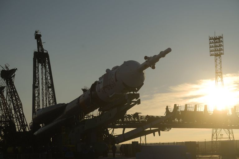 Вывоз ракеты-носителя Союз-ФГ с пилотируемым кораблем Союз-МС-03 на стартовую площадку Вывоз ракеты-носителя Союз-ФГ с пилотируемым кораблем Союз-МС-03 на стартовую площадку