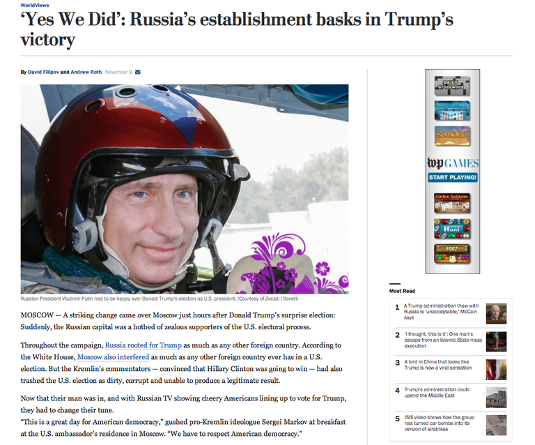 Фрагмент статьи на сайте американского издания The Washington Post 