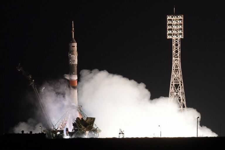 Пуск ракеты-носителя Союз-ФГ с пилотируемым кораблем Союз МС-03 с космодрома Байконур Пуск ракеты-носителя Союз-ФГ с пилотируемым кораблем Союз МС-03 с космодрома Байконур