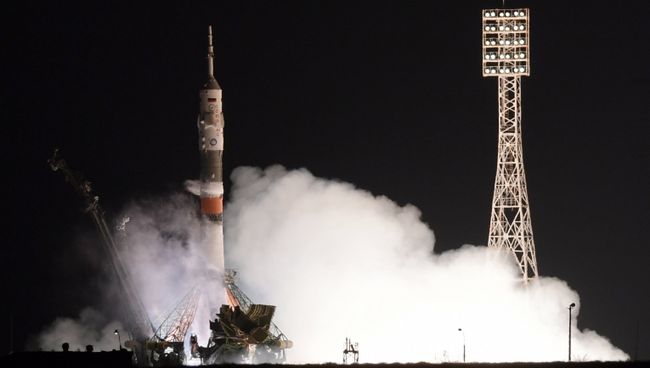 Пуск ракеты-носителя Союз-ФГ с пилотируемым кораблем Союз МС-03 с космодрома Байконур. Архивное фото