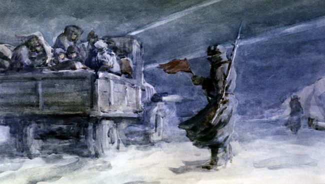 Репродукция картины Дорога жизни, Ладога. Художник С.С. Бойм Репродукция картины Дорога жизни, Ладога. Художник С.С. Бойм