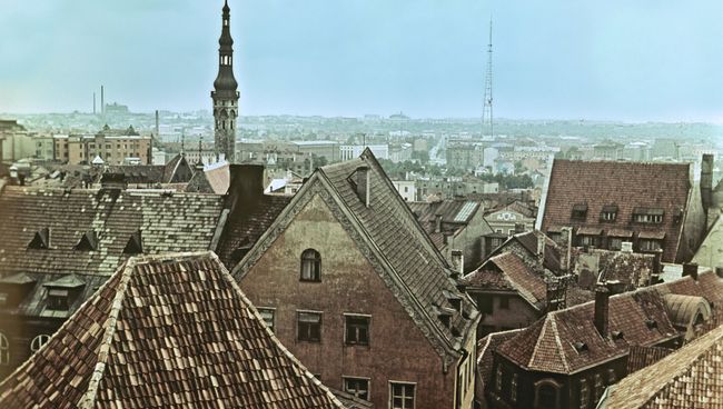 Вид на старую часть Таллина, Эстония. Архивное фото Вид на старую часть Таллина, Эстония. Архивное фото