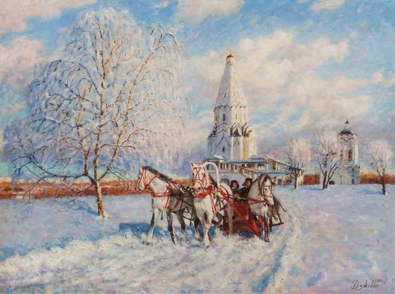 Картина Игоря Разживина Русская тройка в Коломенском