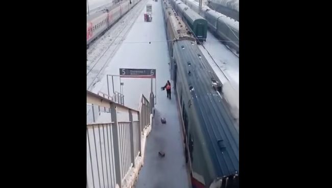 Стоп-кадр жесткой разгрузки вагонов Почты России в Тюмени Стоп-кадр жесткой разгрузки вагонов Почты России в Тюмени