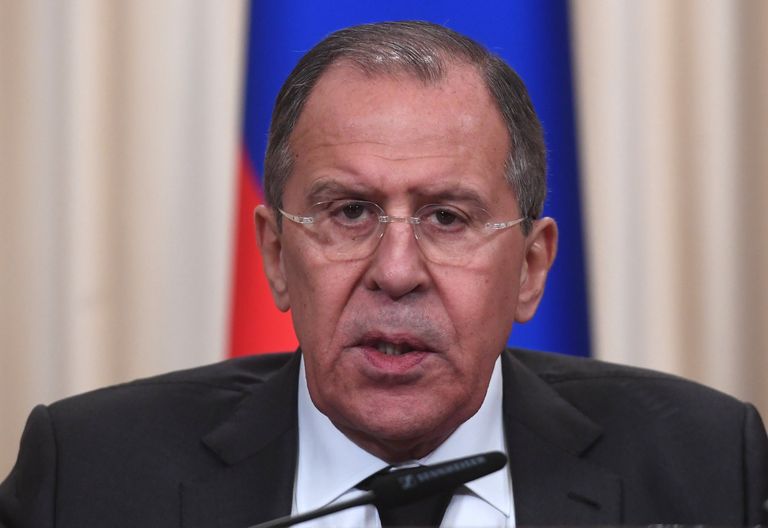 Министр иностранных дел РФ Сергей Лавров во время пресс-конференции по итогам трехсторонней встречи глав МИД России, Ирана и Турции в Москве