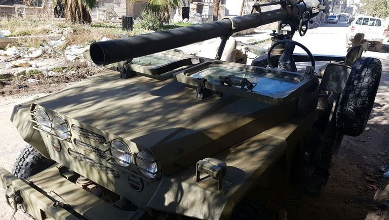 Военная техника в освобожденном квартале восточного Алеппо в Сирии Военная техника в освобожденном квартале восточного Алеппо в Сирии