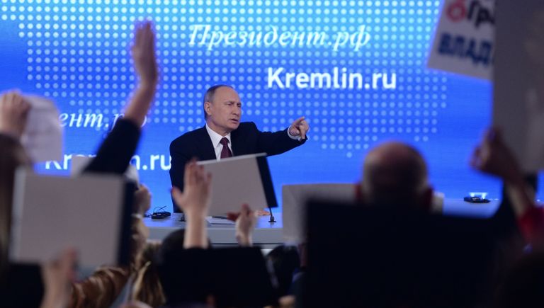 Президент РФ Владимир Путин на двенадцатой большой ежегодной пресс-конференции в Центре международной торговли на Красной Пресне. 23 декабря 2016