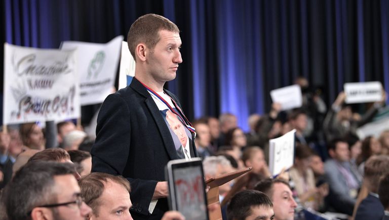 Журналисты на двенадцатой большой ежегодной пресс-конференции президента РФ Владимира Путина в Центре международной торговли на Красной Пресне. 23 декабря 2016