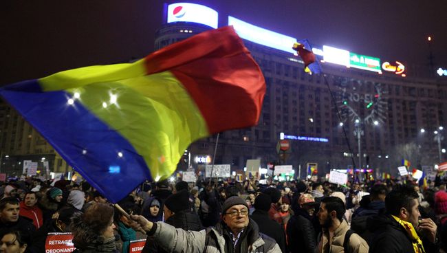 Акция протеста против отставки правительства Румынии в Бухаресте