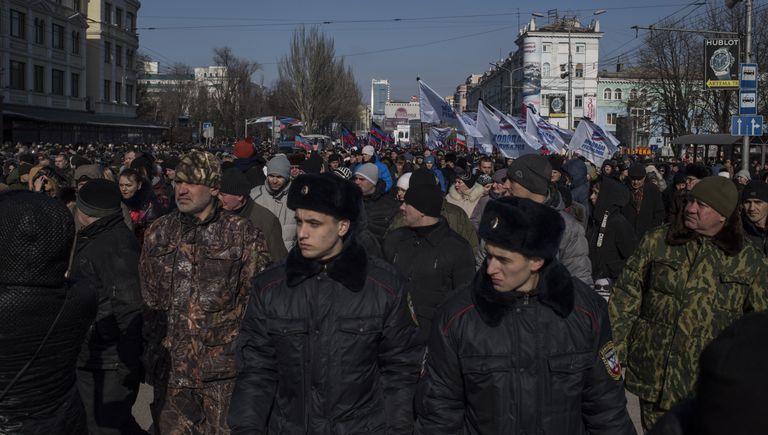 Прощание с командиром батальона ополчения ДНР Сомали Михаилом Толстых (позывной Гиви) в Донецке