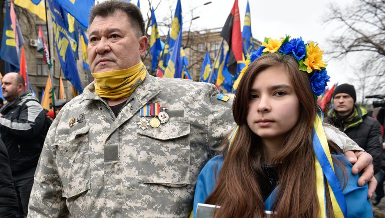 Представители националистических организаций во время митинга в центре Киева Представители националистических организаций во время митинга в центре Киева