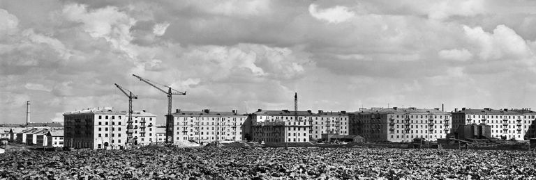 Панорама строительства района Новые Черемушки в Москве, 1954 год.