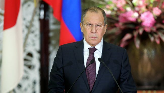 Министр иностранных дел РФ Сергей Лавров на пресс-конференции по итогам переговоров в формате два плюс два в Токио Министр иностранных дел РФ Сергей Лавров на пресс-конференции по итогам переговоров в формате два плюс два в Токио