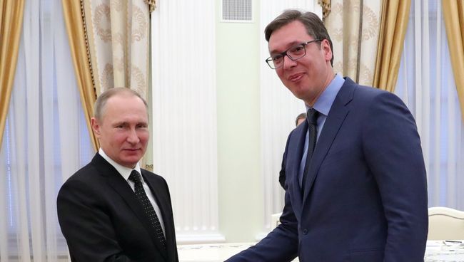 Президент РФ Владимир Путин и председатель правительства Сербии Александр Вучич. Архивное фото Президент РФ Владимир Путин и председатель правительства Сербии Александр Вучич. Архивное фото