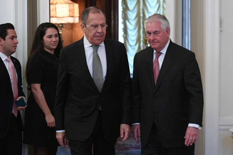 Министр иностранных дер РФ Сергей Лавров и Государственный секретарь США Рекс Тиллерсон во время переговоров в Москве. 12 апреля 2017