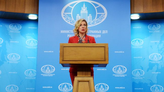 Официальный представитель министерства иностранных дел России Мария Захарова на брифинге в Москве. 12 апреля 2017