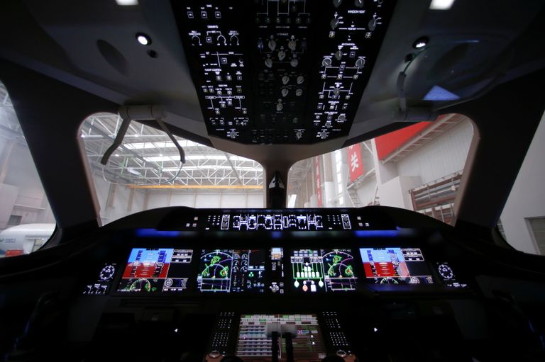 Кабина пилотов китайского авиалайнера C919 Кабина пилотов китайского авиалайнера C919