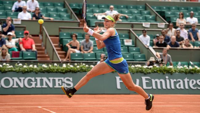 Екатерина Макарова (Россия) в матче женского одиночного разряда Открытого Чемпионата Франции по теннису против Анжелики Кербер (Германия). 28 мая 2017 Екатерина Макарова (Россия) в матче женского одиночного разряда Открытого Чемпионата Франции по теннису против Анжелики Кербер (Германия). 28 мая 2017