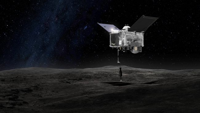 Иллюстрация художника, на которой изображена межпланетная станция OSIRIS-REx, предназначенная для доставки образцов грунта с астероида (101955) Бенну. Запуск станции состоялся 8 сентября 2016 года. Достижение астероида и забор грунта состоится в 2019 году, а возвращение на Землю — в 2023 году. Иллюстрация художника, на которой изображена межпланетная станция OSIRIS-REx, предназначенная для доставки образцов грунта с астероида (101955) Бенну. Запуск станции состоялся 8 сентября 2016 года. Достижение астероида и забор грунта состоится в 2019 году, а возвращение на Землю — в 2023 году.