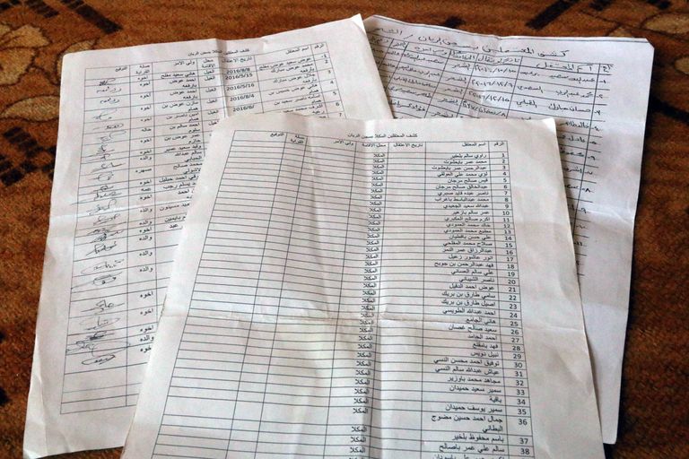 Списки людей, которых, предположительно, держат в секретной тюрьме на территории аэропорта Риян в городе Мукалла. 11 мая 2017