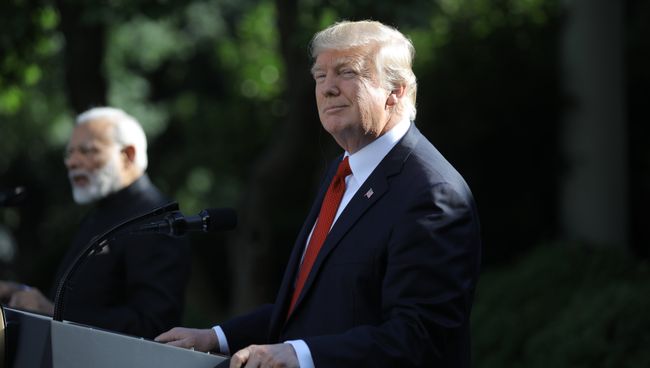 Дональд Трамп на совместной пресс-конференции с премьер-министром Индии Нарендрой Моди в Вашингтоне. 26 июня 2017 Дональд Трамп на совместной пресс-конференции с премьер-министром Индии Нарендрой Моди в Вашингтоне. 26 июня 2017