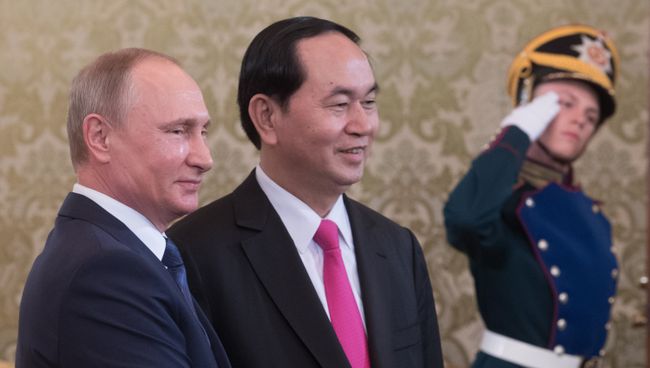 Президент РФ Владимир Путин и президент Социалистической Республики Вьетнам Чан Дай Куанг во время встречи. 29 июня 2017