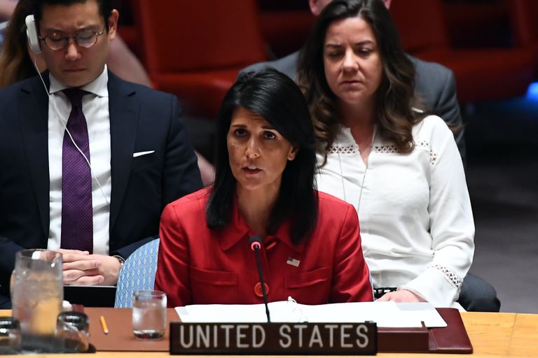 Постпредставитель США при ООН Никки Хейли на заседании Совета Безопасности ООН. 5 июля 2017