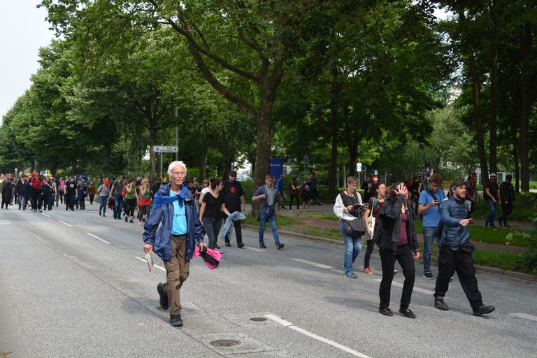 Участники протестов в Гамбурге Участники протестов в Гамбурге