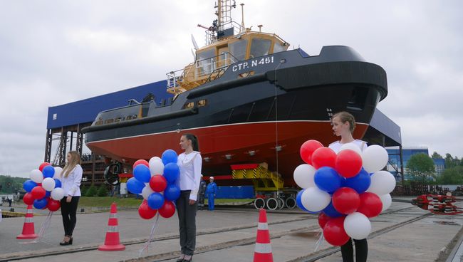 Спуска на воду нового рейдового буксира на Санкт-Петербургском судостроительном предприятии Пелла Спуска на воду нового рейдового буксира на Санкт-Петербургском судостроительном предприятии Пелла
