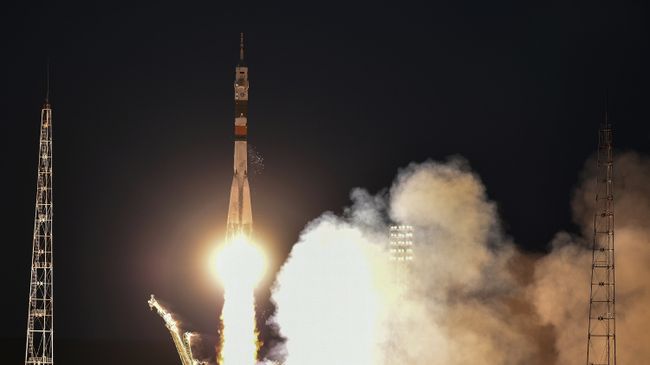 Запуск пилотируемого корабля Союз МС. Архивное фото Запуск пилотируемого корабля Союз МС. Архивное фото